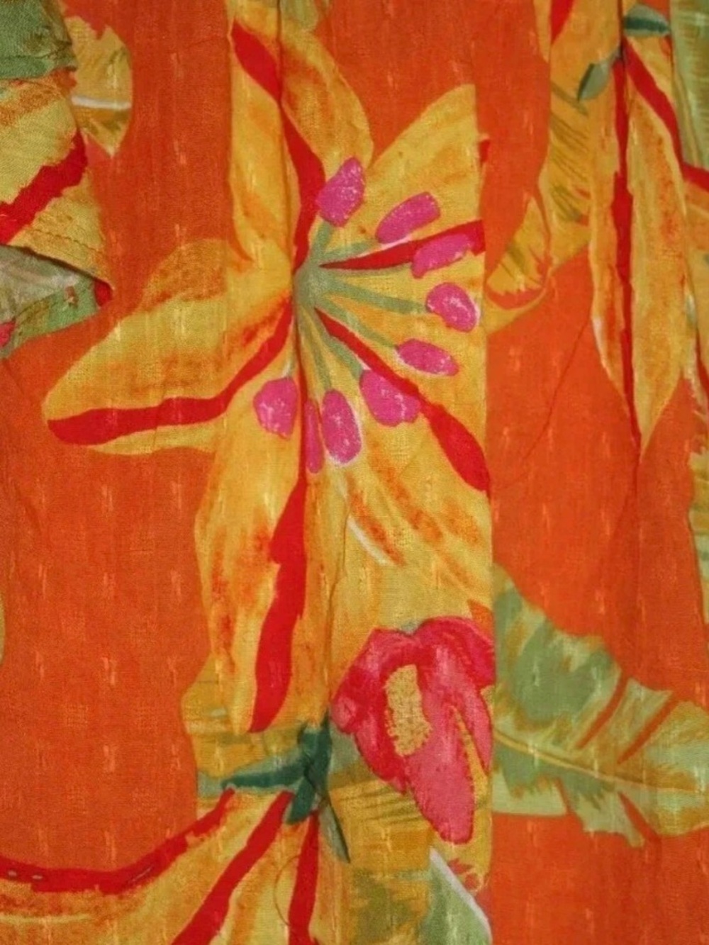 Haute Hippie Style Tropical Floral Flutter Sleeve Blouse XL Orange Boho Coastal - Picture 8 of 14